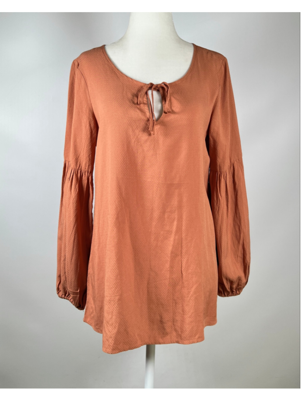 NWT Dalia Blouse Top Size XS Muted Orange Long Sleeve Tie Neck